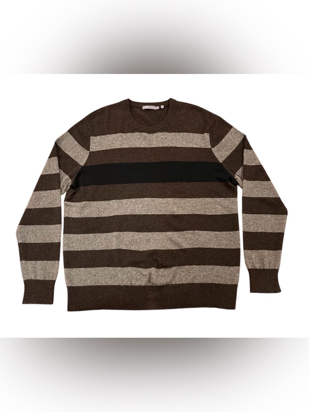 VINCE Men’s 100% Cashmere Striped Crewneck Sweater Size‎ XXL Brown/Gray/Blue